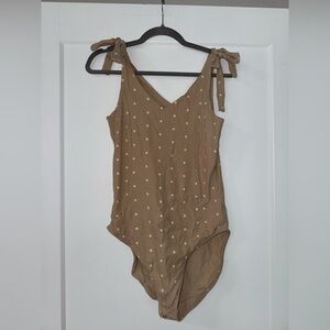 Tan Polka Dot Bodysuit with Tie Straps